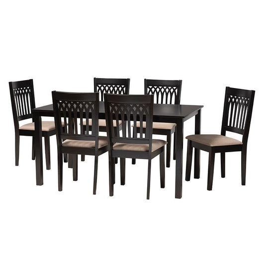 Genesis Modern Beige Fabric and Dark Brown Finished Wood 7-Piece Dining Set