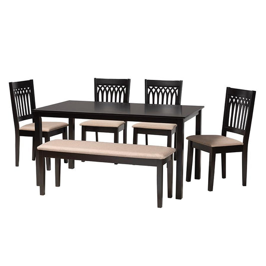 Genesis Modern Beige Fabric and Dark Brown Finished Wood 6-Piece Dining Set