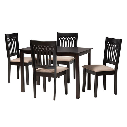 Genesis Modern Beige Fabric and Dark Brown Finished Wood 5-Piece Dining Set