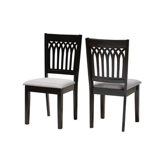 Genesis Modern Grey Fabric and Dark Brown Finished Wood 2-Piece Dining Chair Set