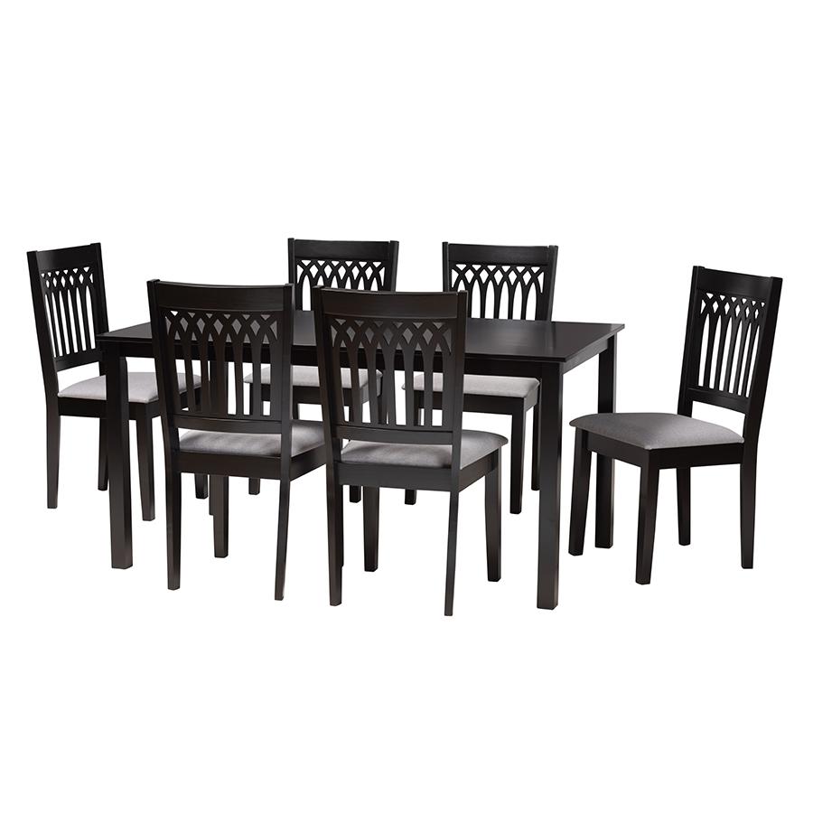 Genesis Modern Grey Fabric and Dark Brown Finished Wood 7-Piece Dining Set