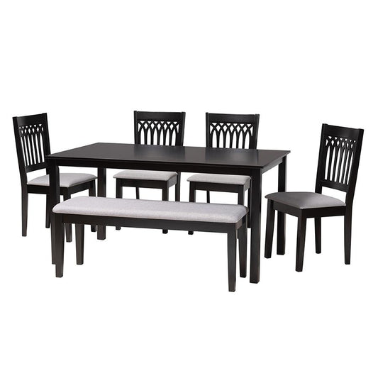 Genesis Modern Grey Fabric and Dark Brown Finished Wood 6-Piece Dining Set