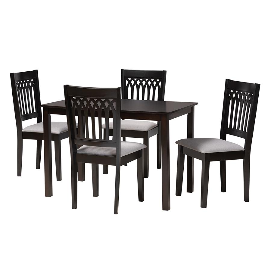 Genesis Modern Grey Fabric and Dark Brown Finished Wood 5-Piece Dining Set