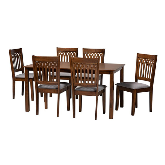 Genesis Modern Grey Fabric and Walnut Brown Finished Wood 7-Piece Dining Set