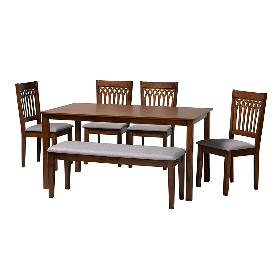 Genesis Modern Grey Fabric and Walnut Brown Finished Wood 6-Piece Dining Set