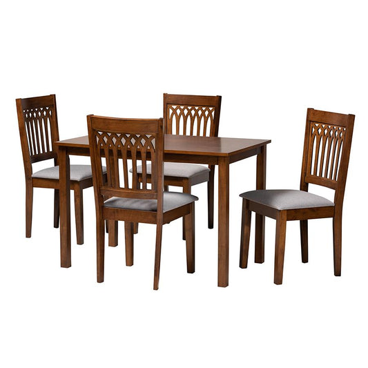 Genesis Modern Grey Fabric and Walnut Brown Finished Wood 5-Piece Dining Set