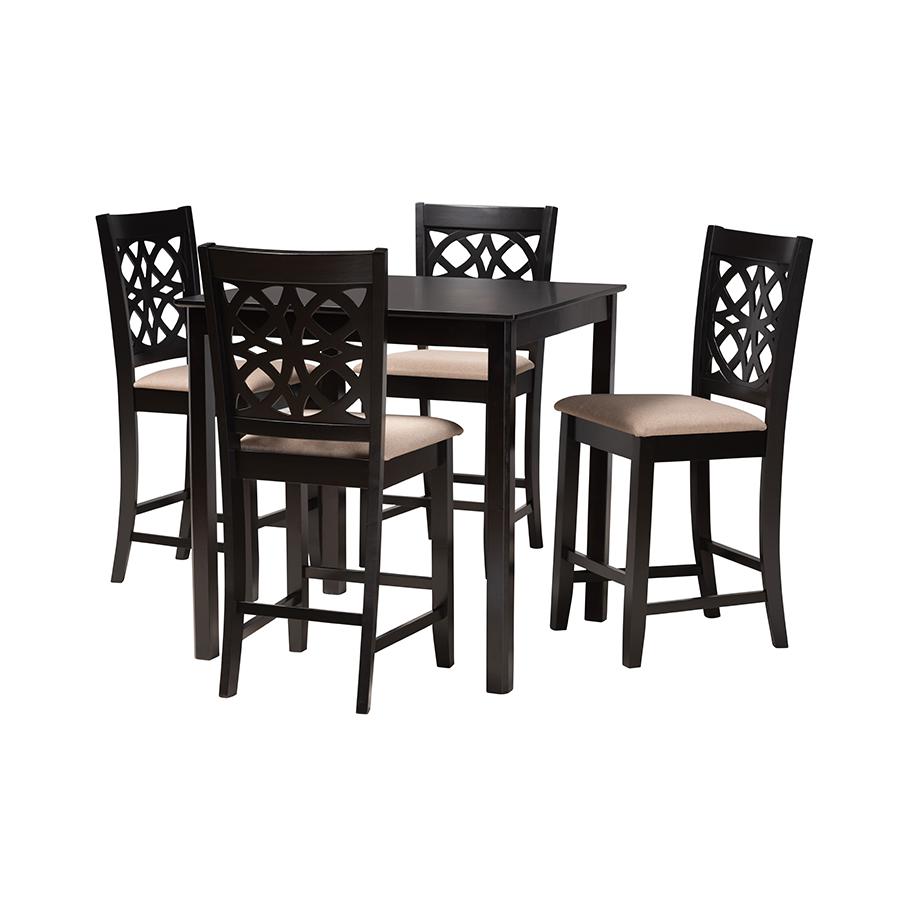 Abigail Modern Beige Fabric and Dark Brown Finished Wood 5-Piece Pub Set