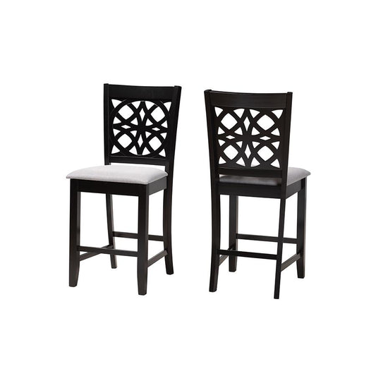 Grey Fabric and Dark Brown Finished Wood 2-Piece Counter Stool Set