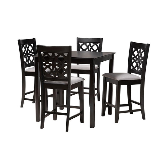 Abigail Modern Grey Fabric and Dark Brown Finished Wood 5-Piece Pub Set