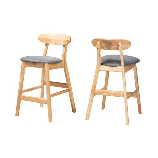 Grey Fabric and Natural Brown Finished Wood 2-Piece Counter Stool Set