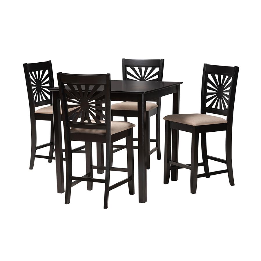 Olympia Modern Beige Fabric and Espresso Brown Finished Wood 5-Piece Pub Set