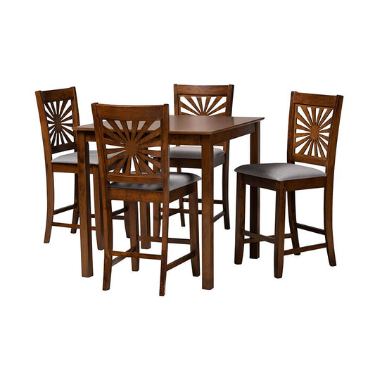 Olympia Modern Grey Fabric and Walnut Brown Finished Wood 5-Piece Pub Set