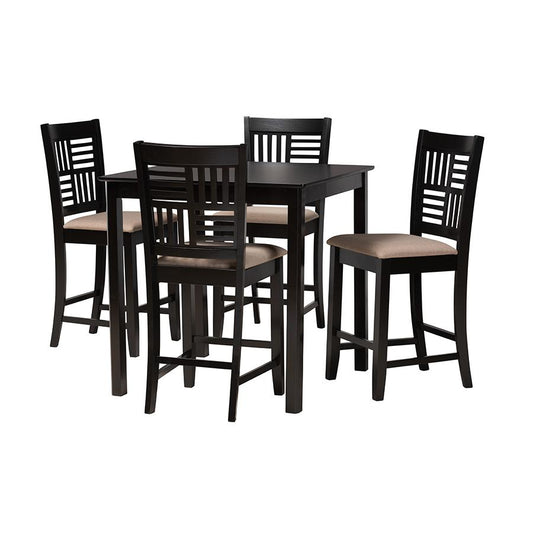 Deanna Modern Beige Fabric and Dark Brown Finished Wood 5-Piece Pub Set