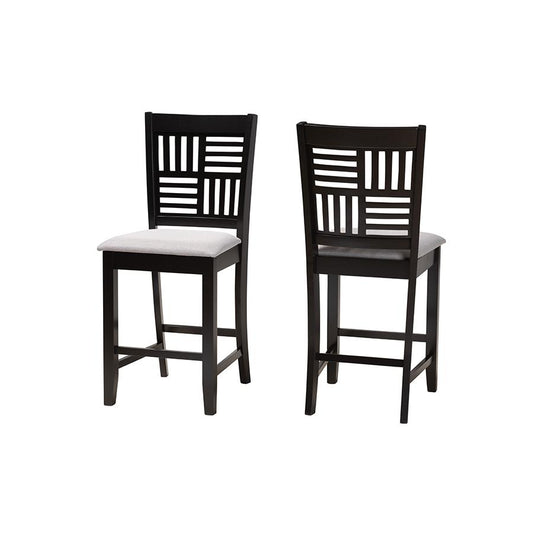 Deanna Modern Grey Fabric and Dark Brown Finished Wood 2-Piece Counter Stool Set