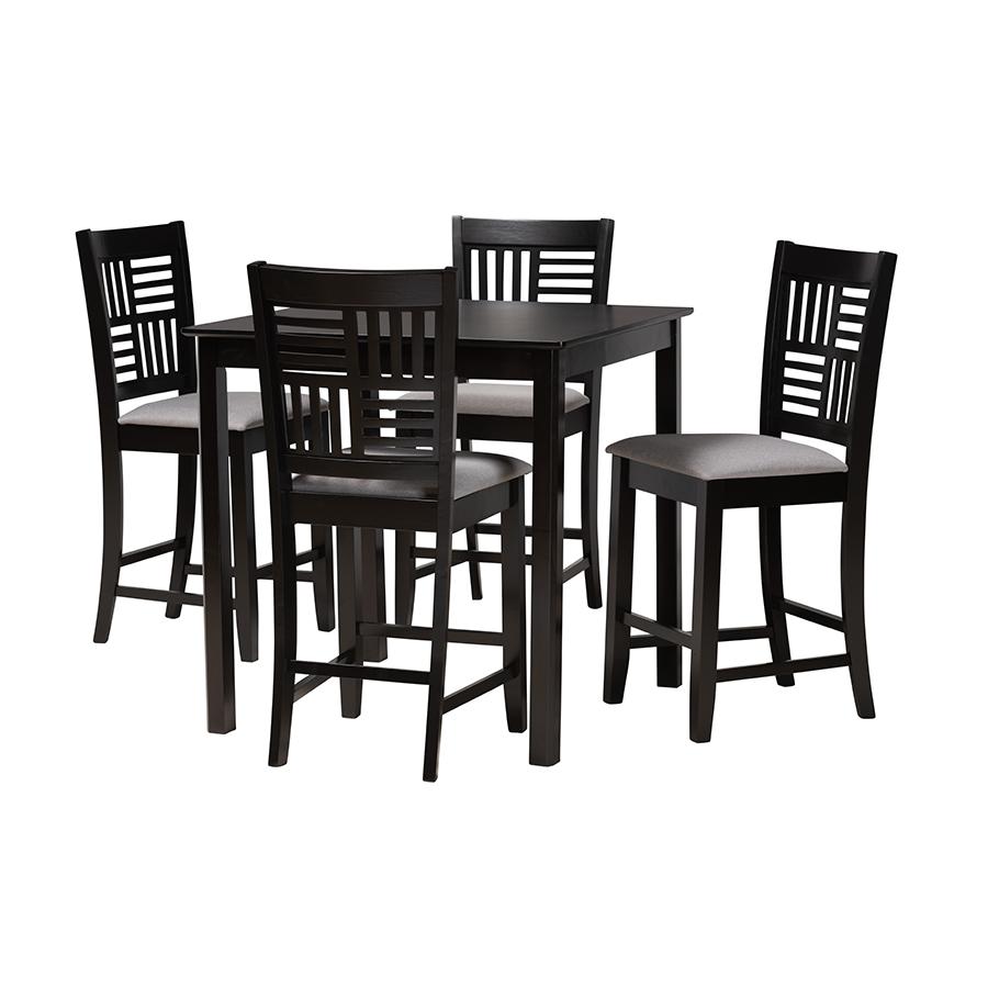 Deanna Modern Grey Fabric and Dark Brown Finished Wood 5-Piece Pub Set