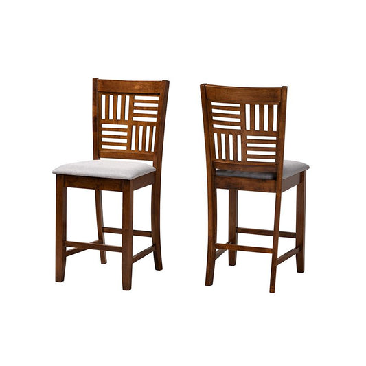 Grey Fabric and Walnut Brown Finished Wood 2-Piece Counter Stool Set