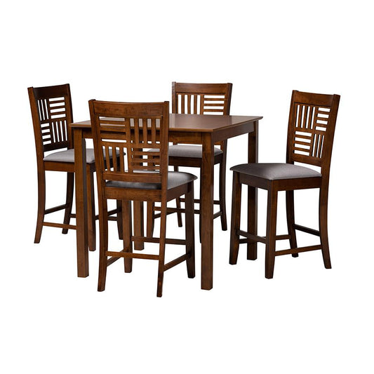 Deanna Modern Grey Fabric and Walnut Brown Finished Wood 5-Piece Pub Set