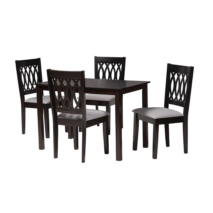 Florencia Modern Grey Fabric and Espresso Brown Finished Wood 5-Piece Dining Set