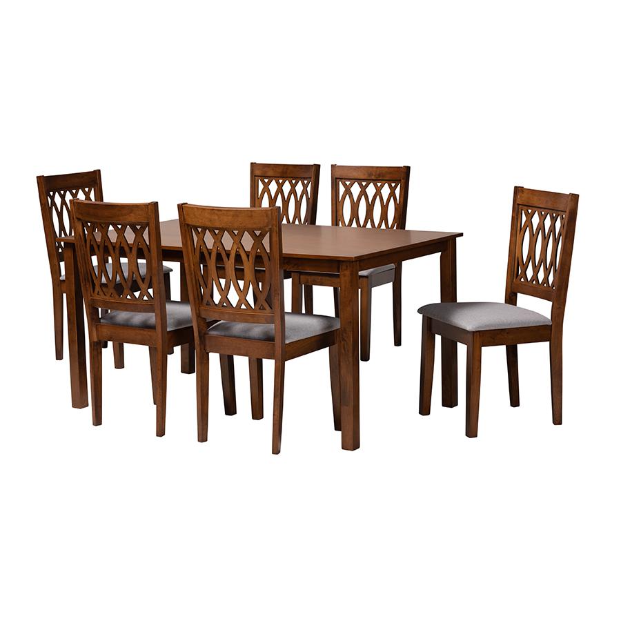 Florencia Modern Grey Fabric and Walnut Brown Finished Wood 7-Piece Dining Set