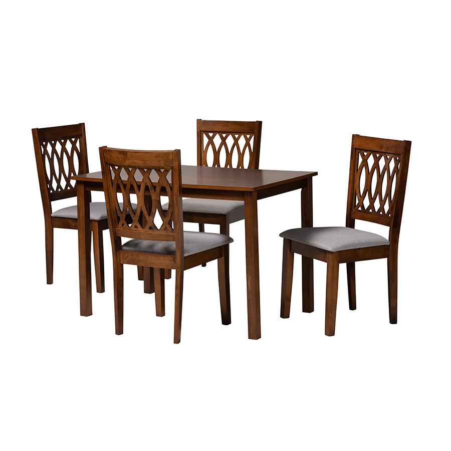 Florencia Modern Grey Fabric and Walnut Brown Finished Wood 5-Piece Dining Set