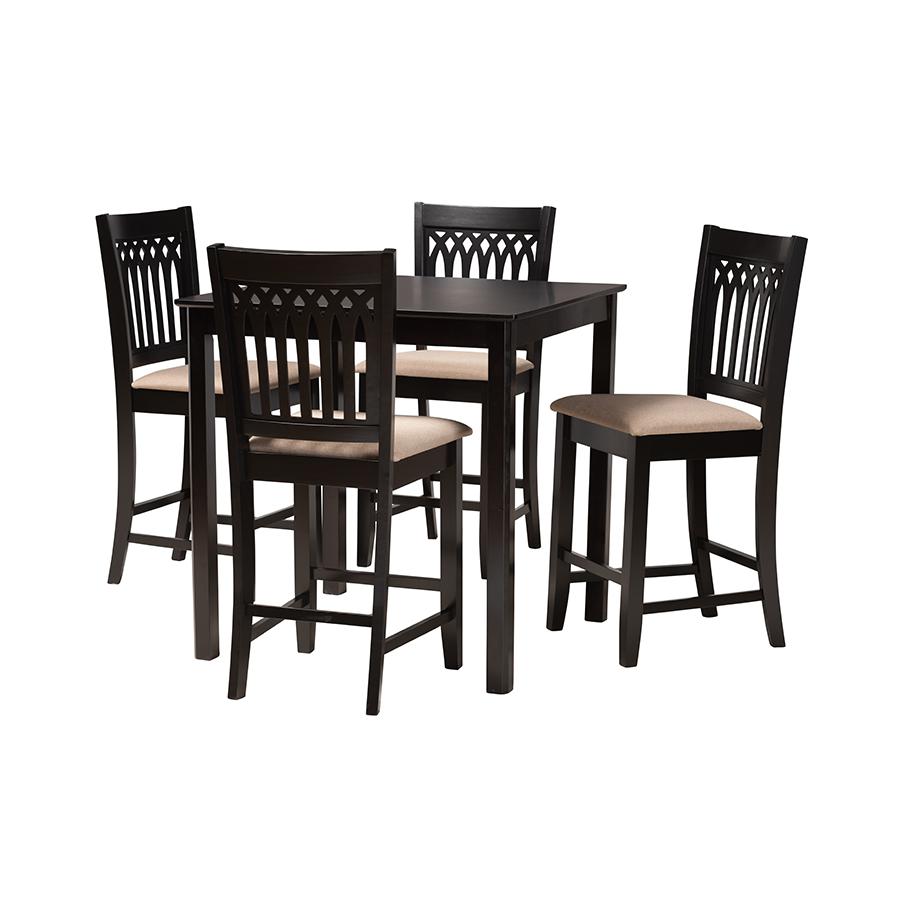 Genesis Modern Beige Fabric and Dark Brown Finished Wood 5-Piece Pub Set