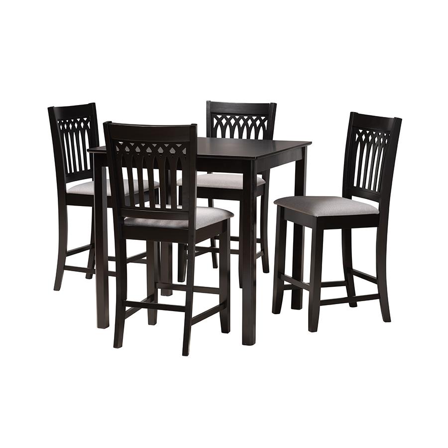 Genesis Modern Grey Fabric and Dark Brown Finished Wood 5-Piece Pub Set