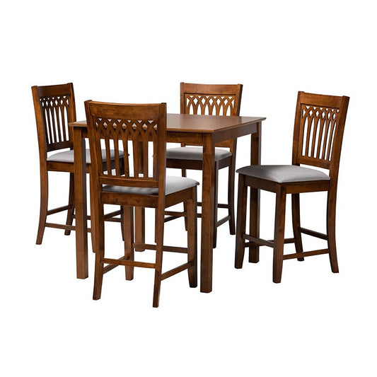 Genesis Modern Grey Fabric and Walnut Brown Finished Wood 5-Piece Pub Set