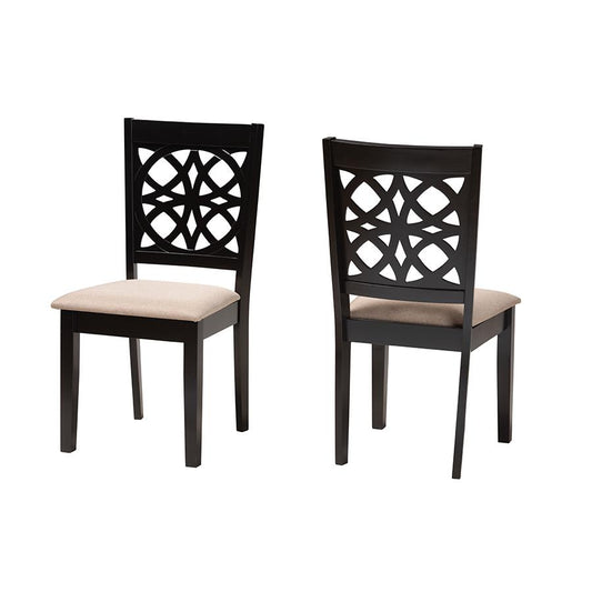 Beige Fabric and Dark Brown Finished Wood 2-Piece Dining Chair Set