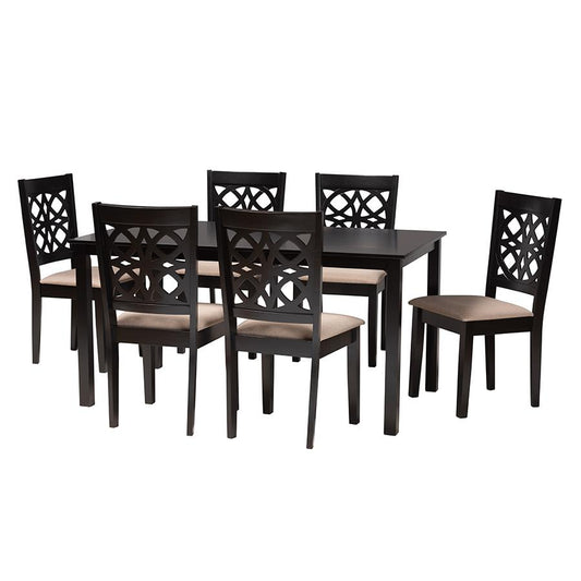 Abigail Modern Beige Fabric and Dark Brown Finished Wood 7-Piece Dining Set