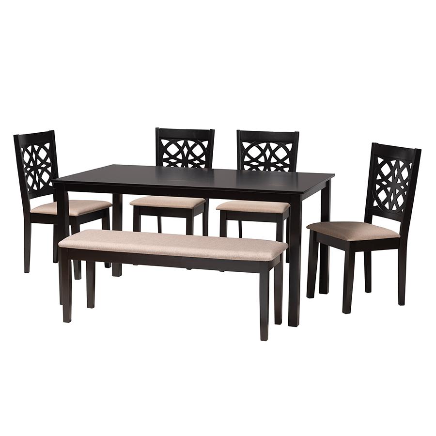 Abigail Modern Beige Fabric and Dark Brown Finished Wood 6-Piece Dining Set