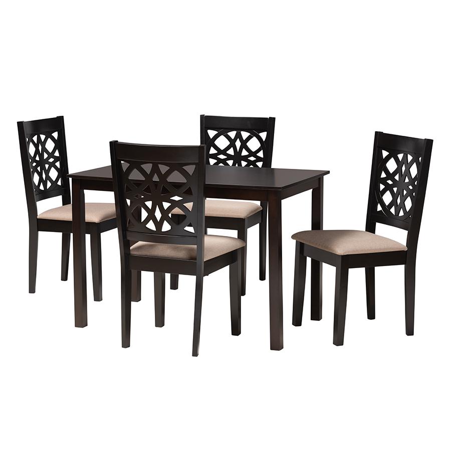 Abigail Modern Beige Fabric and Dark Brown Finished Wood 5-Piece Dining Set