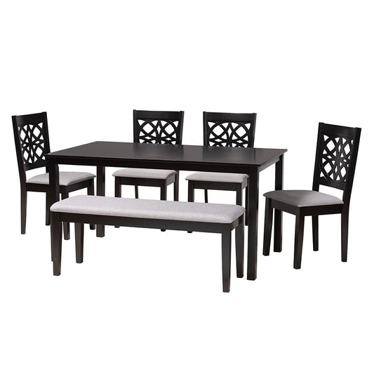 Abigail Modern Grey Fabric and Dark Brown Finished Wood 6-Piece Dining Set