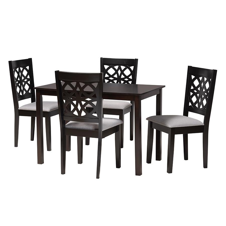 Abigail Modern Grey Fabric and Dark Brown Finished Wood 5-Piece Dining Set