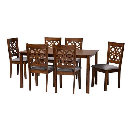 Abigail Modern Grey Fabric and Walnut Brown Finished Wood 7-Piece Dining Set