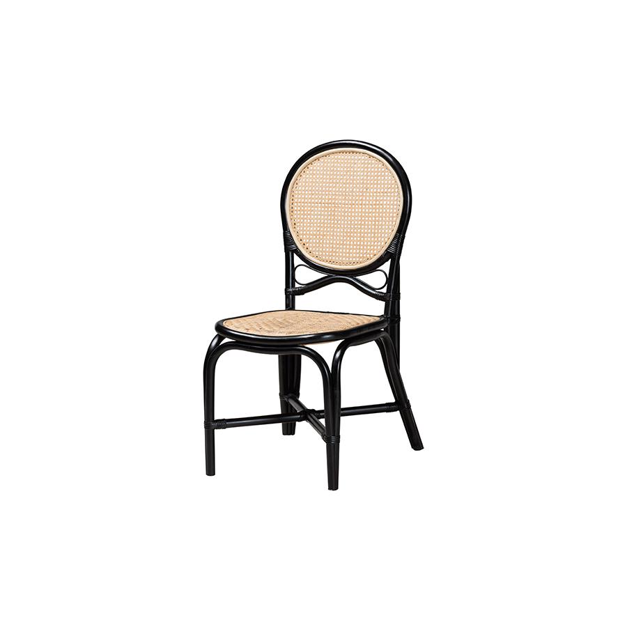 Two-Tone Black and Natural Brown Rattan Dining Chair