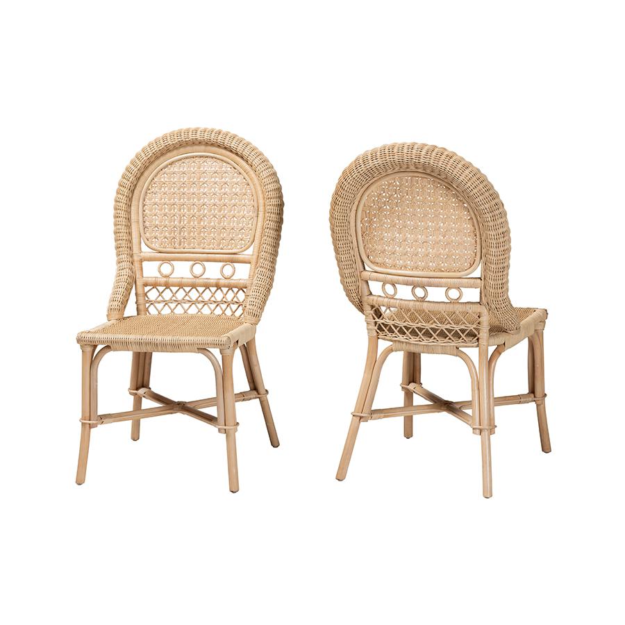 bali & pari Jelita Modern Bohemian Natural Brown Rattan 2-Piece Dining Chair Set