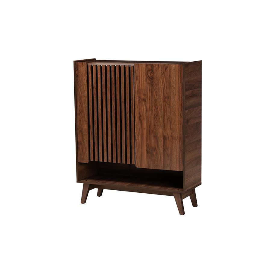 Baxton Studio Paricia Mid-Century Modern Walnut Brown Finished Wood Shoe Cabinet