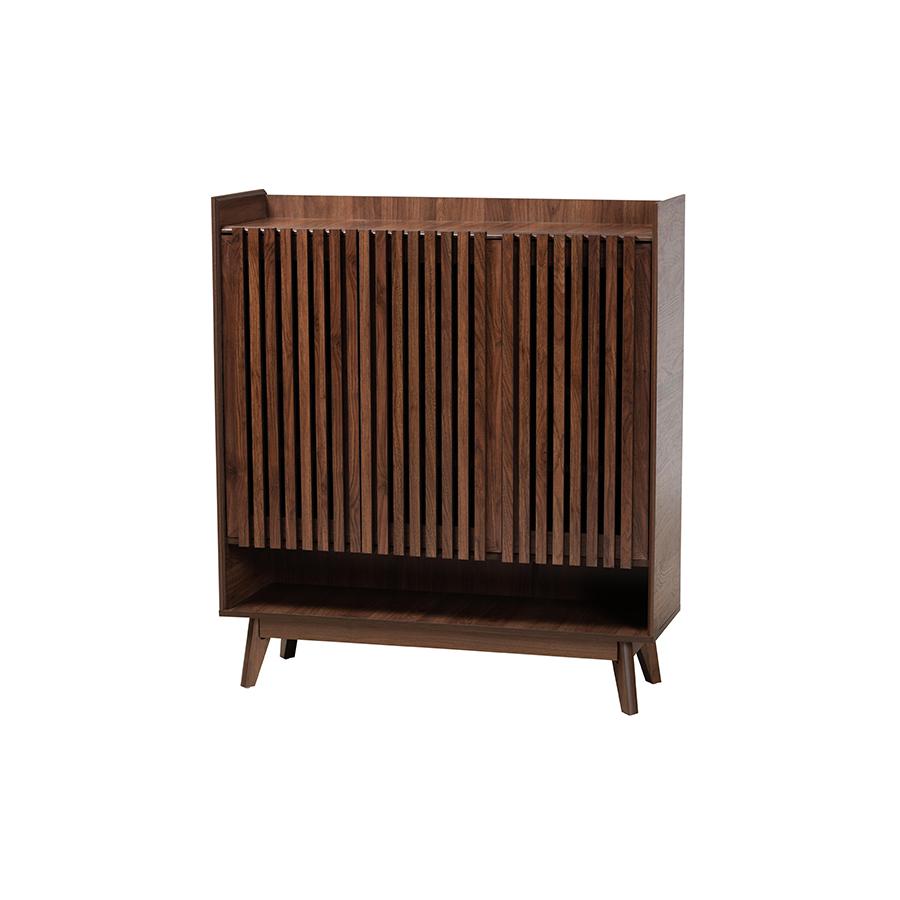 Baxton Studio Delaire Mid-Century Modern Walnut Brown Finished Wood Shoe Cabinet