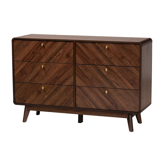 Transitional Walnut Brown Finished Wood 6-Drawer Dresser