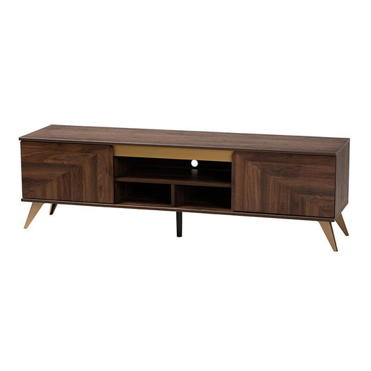 Transitional Walnut Brown Finished Wood 2-Door TV Stand