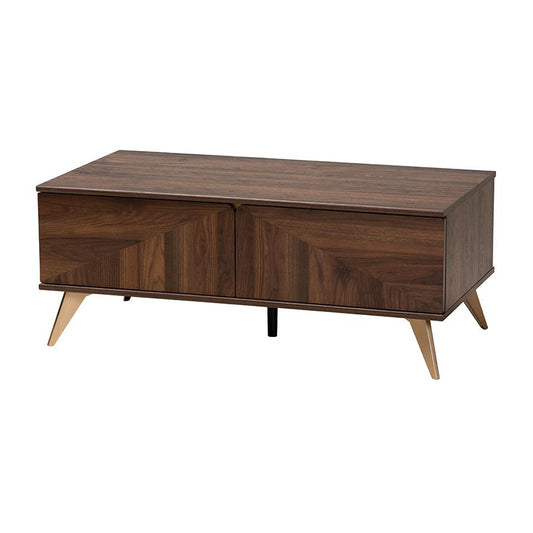 Transitional Walnut Brown Finished Wood 2-Drawer Coffee Table