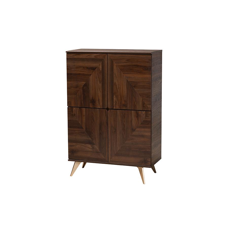 Transitional Walnut Brown Finished Wood Shoe Cabinet