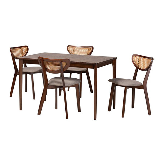 Grey Fabric and Walnut Brown Finished Wood 5-Piece Dining Set