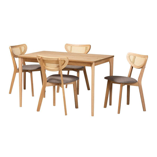 Grey Fabric and Natural Oak Finished Wood 5-Piece Dining Set