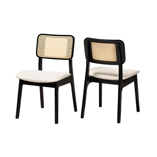 Cream Fabric and Black Finished Wood 2-Piece Dining Chair Set