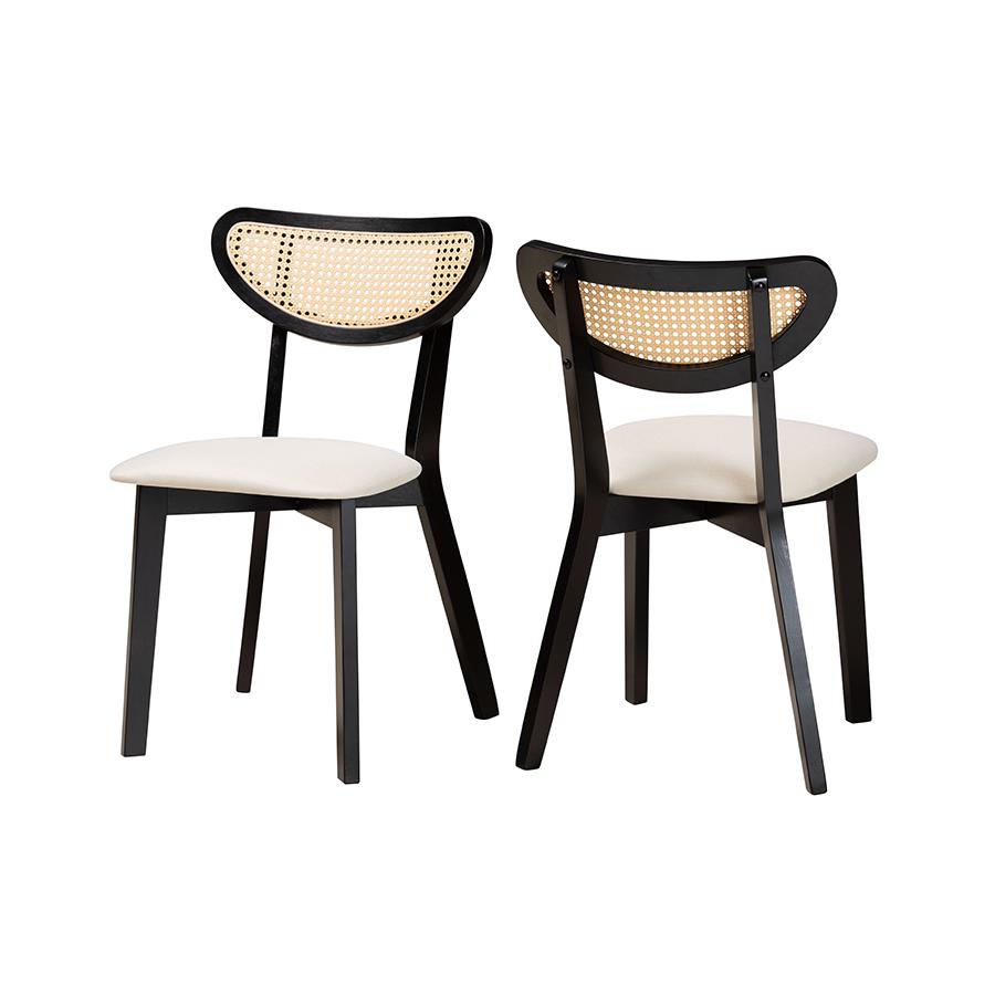 Dannell Mid-Century Modern Cream Fabric and Black Finished Wood Dining Chair