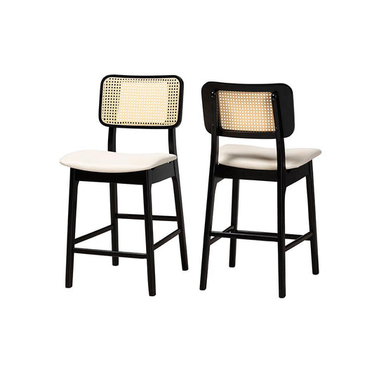 Cream Fabric and Black Finished Wood 2-Piece Counter Stool Set