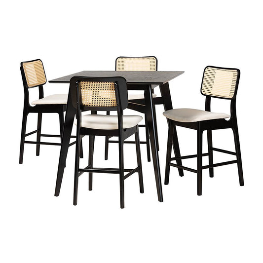 Dannon Mid-Century Modern Cream Fabric and Black Finished Wood 5-Piece Pub Set