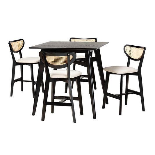 Dannell Mid-Century Modern Cream Fabric and Black Finished Wood 5-Piece Pub Set