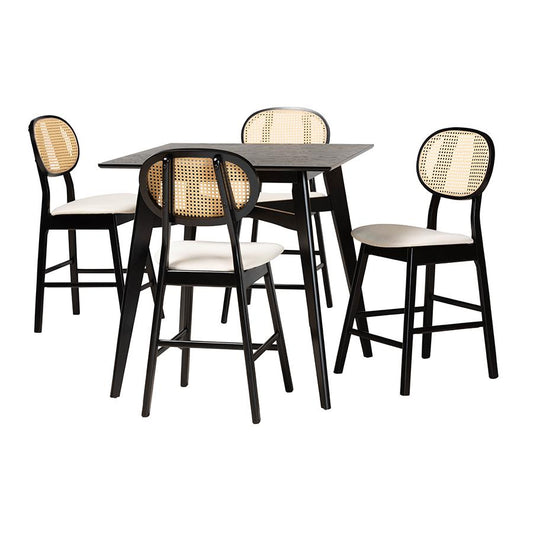 Darrion Mid-Century Modern Cream Fabric and Black Finished Wood 5-Piece Pub set